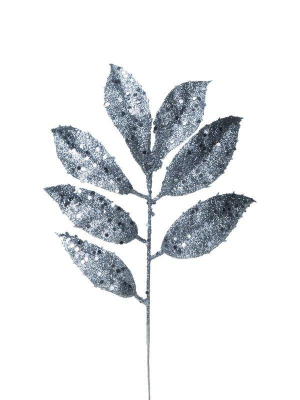 Ветка декоративная 31х14см серебристая с листьями