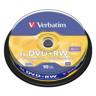 Диск DVD+RW 4.7Gb  4X Verbatim  10шт Cake box