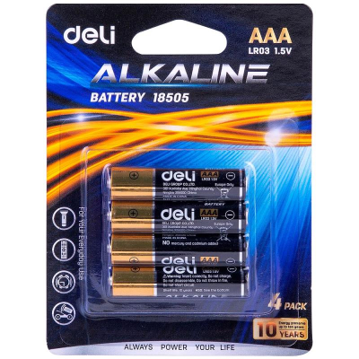 Батарейка Deli  1.5V AAA/LR03 Alkaline  4шт в блистере