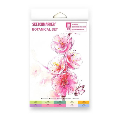 Маркеры художественные спиртовые Sketchmarker 'Botanic' 10цв двусторонние линер/скетчбук