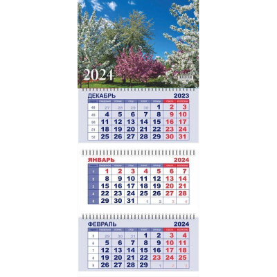 Календарь настенный 2024 квартальный 3-блочный 29х65см Lamark 'Весна' на гребне