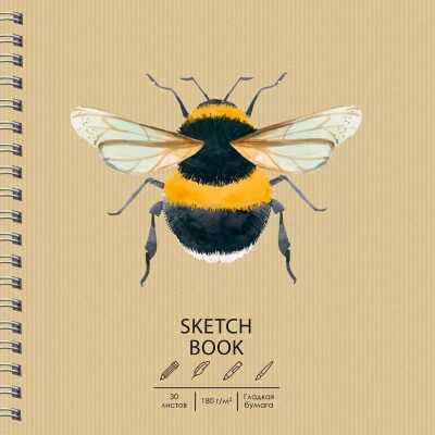 Блокнот для набросков Paper Art Sketch Book 19х19см 180г  30л на гребне картонная крафт обложка 'Bee'