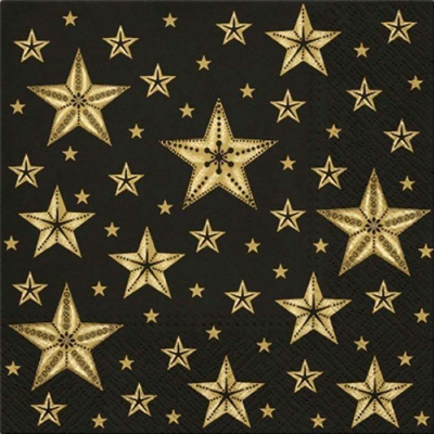 Салфетки PAW 33х33см 20шт новогодние Красивые звезды на черном 3-слойные