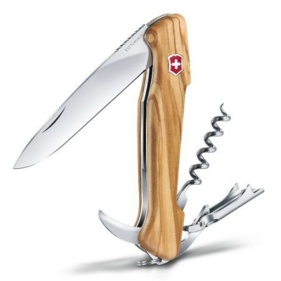 Нож 130мм WineMaster  6 функций с кожаным чехлом рукоятка из оливкового дерева
