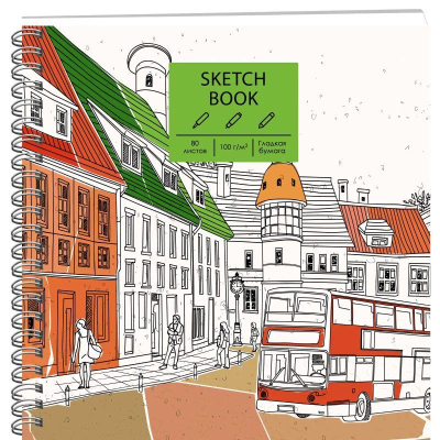 Блокнот для набросков Paper Art Sketch Book 19х19см 100г  80л на гребне твердая обложка 'Город'