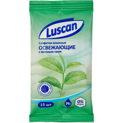 Салфетки влажные для рук Luscan освежающие  15шт 'Зеленый чай'