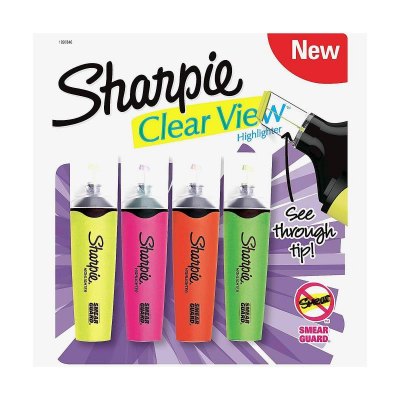 Текст-маркеры Sharpie® Clear View с прозрачным наконечником 1.5-4.0мм  4цв в блистере