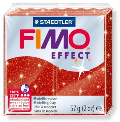 Глина полимерная термоотвердевающая Fimo Effect с глиттером красная   57г