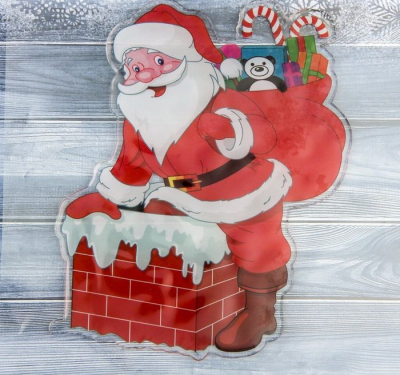 Наклейка новогодняя декоративная 14х17см 'Дед мороз в дымоходе' для стекол