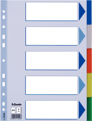 Разделители цветные  5 разделов A4 пластиковые Esselte с титульным листом