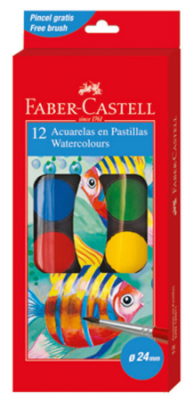Краски акварельные 12цв Faber-Castell d24мм Рыбки с кисточкой в пластиковом пенале