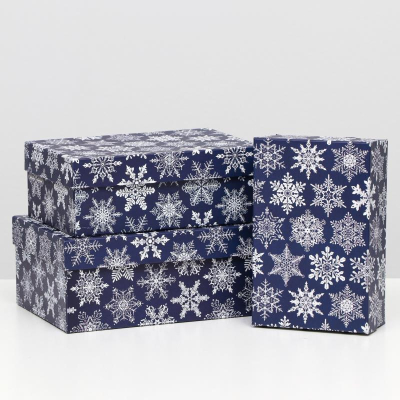 Коробка подарочная новогодняя прямоугольная 21х13х8см 'Снегопад на синем'