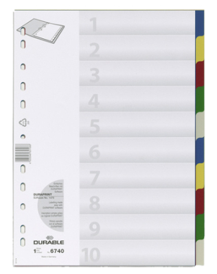 Разделители цветные 10 разделов A4 пластиковые Durable с титульным листом