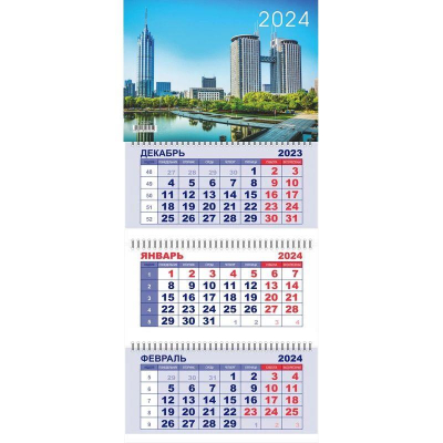 Календарь настенный 2024 квартальный 3-блочный 29х65см Lamark 'Небоскребы' на гребне