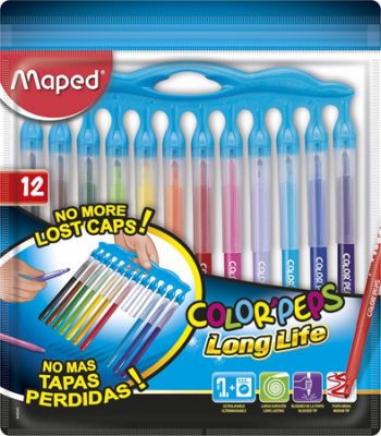 Фломастеры  12цв Maped Color'peps Long Life Innovation с нетеряющимися колпачками в блистере