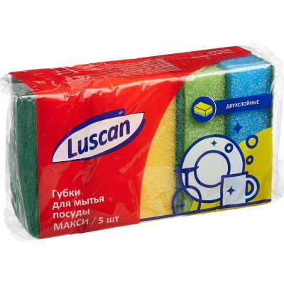 Губка для посуды с абразивным слоем Luscan Макси 95x65x30мм поролоновая  5шт