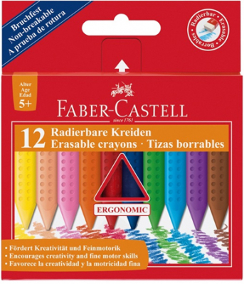 Мелки восковые 12цв Faber-Castell Grip трехгранные стираемые в картонной коробке
