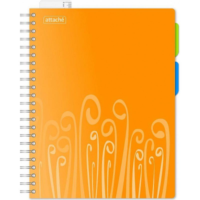 Тетрадь A4 140л клетка на гребне Attache пластиковая обложка с разделителями 'Fantasy' оранжевая