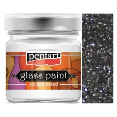Краска витражная на основе органического растворителя Pentart с глиттером серебро 30мл