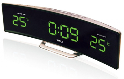Часы настольные BVItech LED зеленые будильник комнатная/уличная температура 28х7х6см 220V