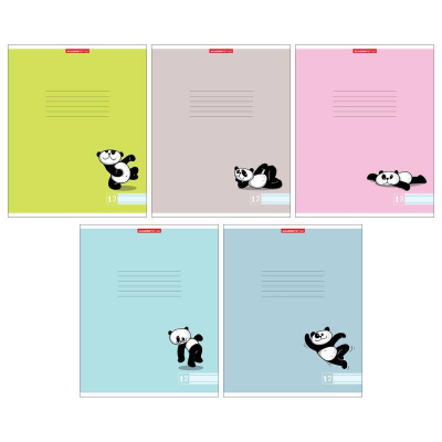 Тетрадь A5  12л линейка на скрепке Academy Style картонная обложка 'Веселые панды'