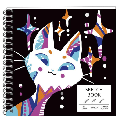 Блокнот для набросков Paper Art Sketch Book 19х19см 100г  80л на гребне твердая обложка 'Яркий кот'