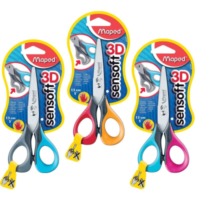 Ножницы детские для левшей 13см Maped 'Sensoft' 3D с гибкими кольцами в блистере