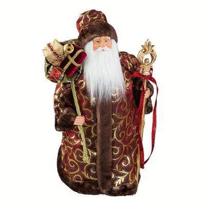 Дед Мороз 45см в бордово-золотой бархатной шубе