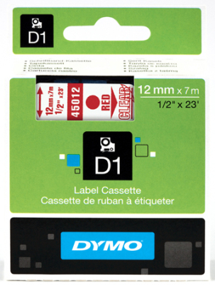 Картридж ленточный Dymo® D1  12мм х7м пластик красный шрифт/прозрачный фон 45012