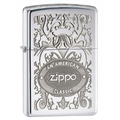 Зажигалка бензиновая Zippo Classic 'Crown Stamp American' с покрытием High Polish Chrome серебристая