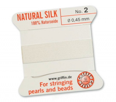 Нить шелковая Griffin Natural Silk d-0.45мм  2м с иглой на картонке белая