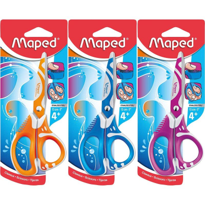Ножницы детские 13см Maped Zenoa Fit с резиновыми вставками и рисунком на лезвиях цвета ассорти в блистере
