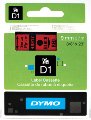 Картридж ленточный Dymo® D1   9мм х7м пластик черный шрифт/красный фон 40917