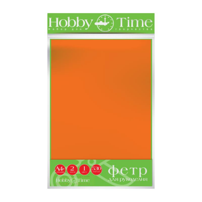 Фетр цветной 20х29см 4мм 2л Hobby Time оранжевый яркий
