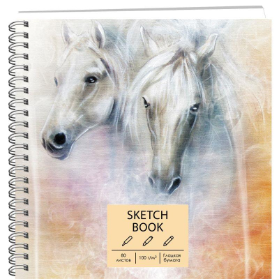 Блокнот для набросков Paper Art Sketch Book 19.5х19.5см 100г  80л на гребне твердая обложка 'Лошади'