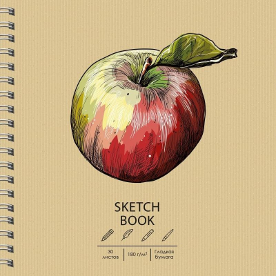 Блокнот для набросков Paper Art Sketch Book 19х19см 180г  30л на гребне картонная крафт обложка 'Apple'