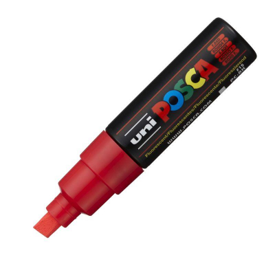 Маркер декоративный Uni Posca 6.0-8.0мм скошенный наконечник  флуоресцентный красный (F15)
