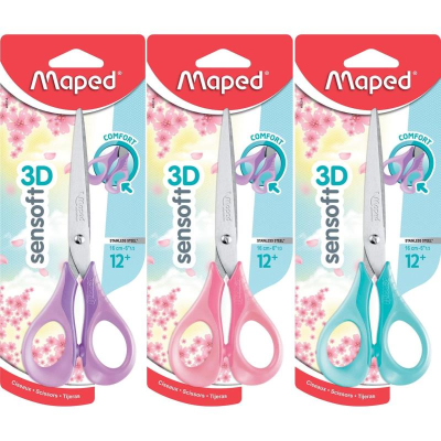 Ножницы детские 16см Maped 'Sensoft' 'Pastel' 3D с гибкими кольцами в блистере