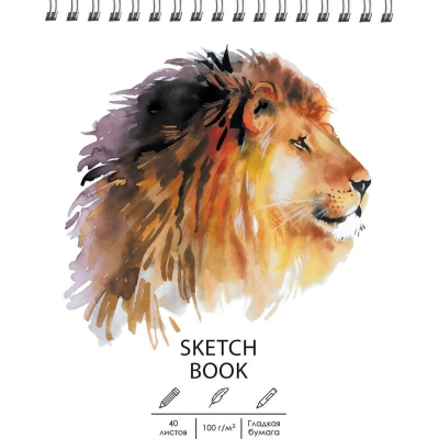 Блокнот для набросков Paper Art Sketch Book 12х16см 100г  40л на гребне твердая обложка 'Царь зверей'
