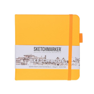 Блокнот для набросков Sketchmarker 12х12см 140г  80л твердая обложка неоновый апельсин