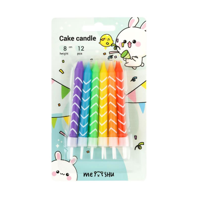 Свечи для торта MESHU 'Bright' 8см 12шт ассорти