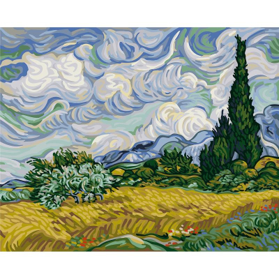 Картина по номерам холст/акрил 40х50см Фрея Мировые шедервы искусства 'Винсент ван Гог Пшеничное поле с кипарисами'