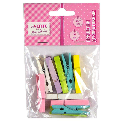 Прищепки декоративные деревянные deVENTE&nbsp;&nbsp;4.5см 10шт 'Natural Wood' пастельные цвета ассорти