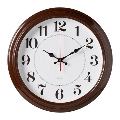 Часы настенные Бюрократ Классика d-35см белый циферблат черные стрелки коричневый обод плавный ход