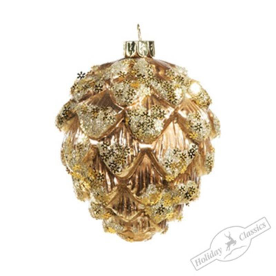 Шишка  97мм 'Золотые снежинки' стекло