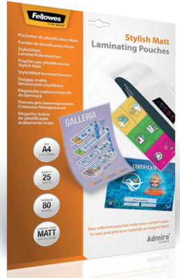 Пленка для ламинирования Fellowes® A4&nbsp;&nbsp; 80мкм&nbsp;&nbsp;25шт матовая Admire Stylish Matt