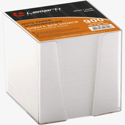 Куб для записей в боксе белый&nbsp;&nbsp;9.0х9.0х9.0см Lamark 80г/м² прозрачный бокс