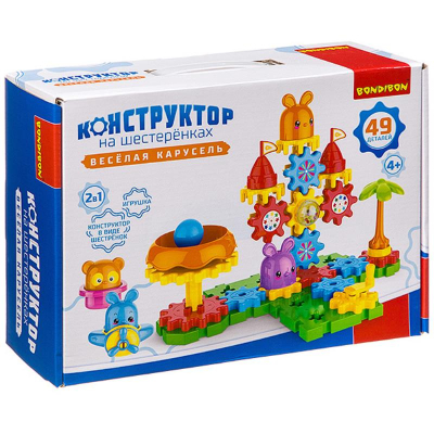 Игра развивающая Bondibon Конструктор на шестеренках 'Веселая карусель' 49 деталей