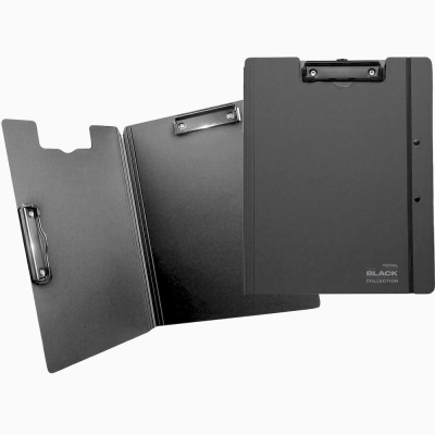 Клипборд с обложкой c 2-мя прижимами A4 deVENTE 'Total Black' пластиковый 2.0мм PP с резиновой застежкой