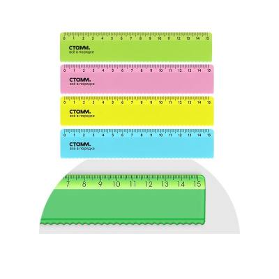 Линейка пластиковая  15см СТАММ с волнистым краем  тонированная Neon' цвета ассорти